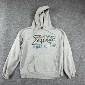 Wild Kiwi Hoodie Mens Large Gray New Zealand Aotearoa Graphic Fleece Pullover